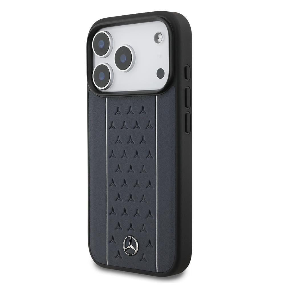 Apple iPhone 17 Pro Kılıf Mercedes Benz Orjinal Lisanslı M-safe Şarj Özellikli Şeritli Yıldız Desenli Metal Logolu Deri Kapak