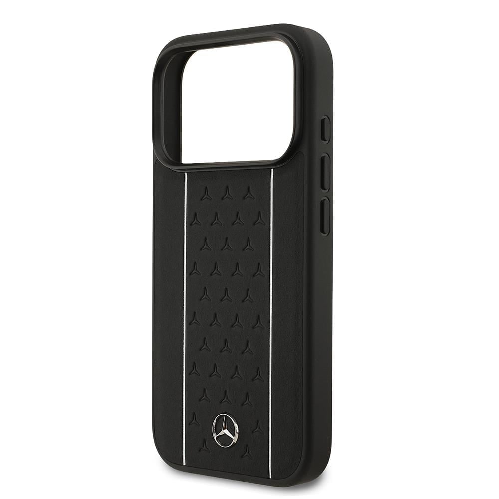 Apple iPhone 17 Pro Kılıf Mercedes Benz Orjinal Lisanslı M-safe Şarj Özellikli Şeritli Yıldız Desenli Metal Logolu Deri Kapak