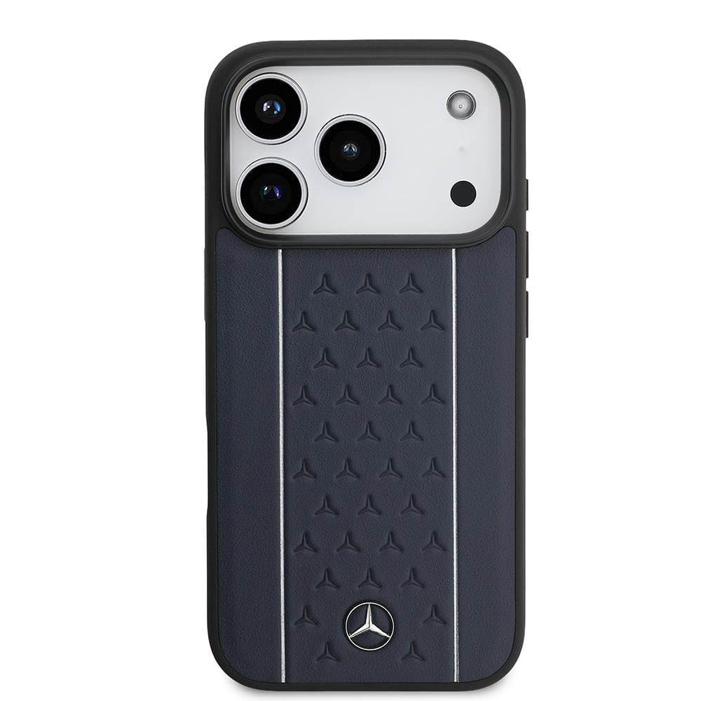 Apple iPhone 17 Pro Kılıf Mercedes Benz Orjinal Lisanslı M-safe Şarj Özellikli Şeritli Yıldız Desenli Metal Logolu Deri Kapak