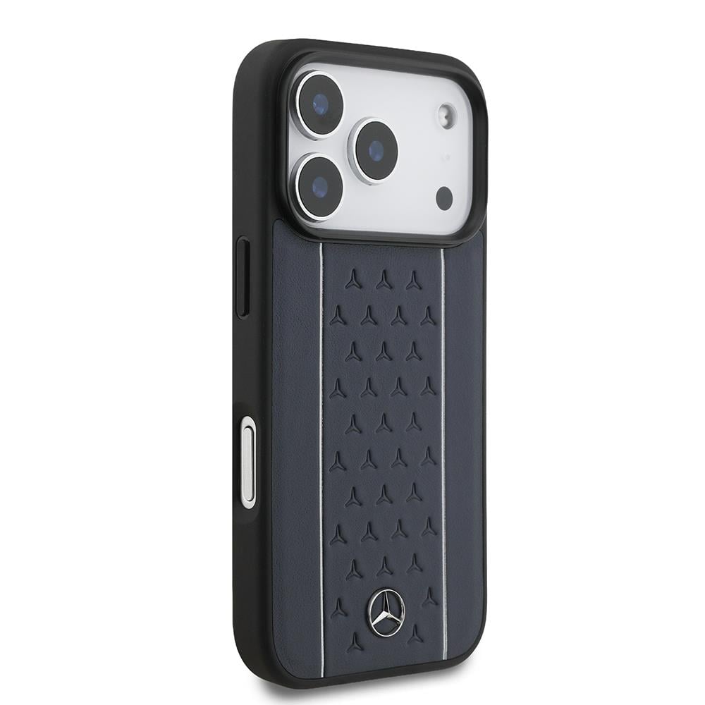Apple iPhone 17 Pro Kılıf Mercedes Benz Orjinal Lisanslı M-safe Şarj Özellikli Şeritli Yıldız Desenli Metal Logolu Deri Kapak