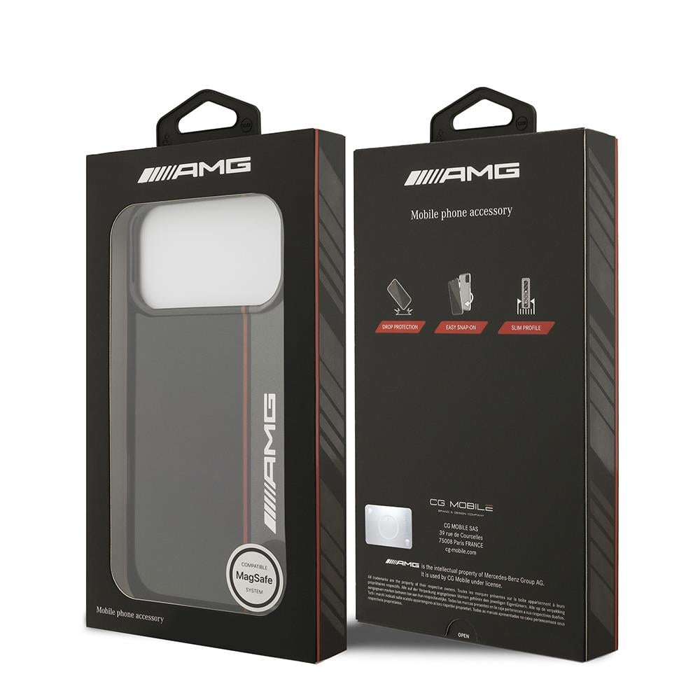Apple iPhone 17 Pro Max Kılıf AMG Orjinal Lisanslı M-safe Şarj Özellikli IML Baskı Logolu Çift Katmanlı Bow Lines Kapak
