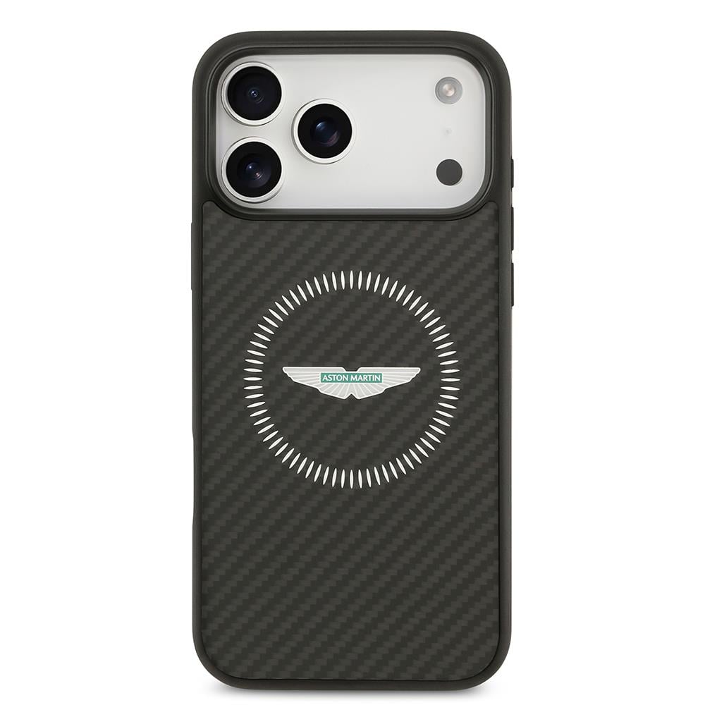Apple iPhone 17 Pro Max Kılıf Aston Martin Orjinal Lisanslı M-safe Şarj Özellikli Karbon Fiber Kevlar Kapak