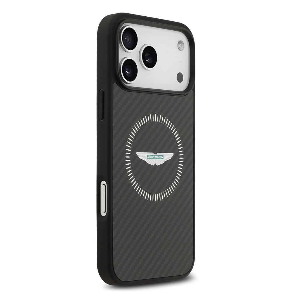 Apple iPhone 17 Pro Max Kılıf Aston Martin Orjinal Lisanslı M-safe Şarj Özellikli Karbon Fiber Kevlar Kapak