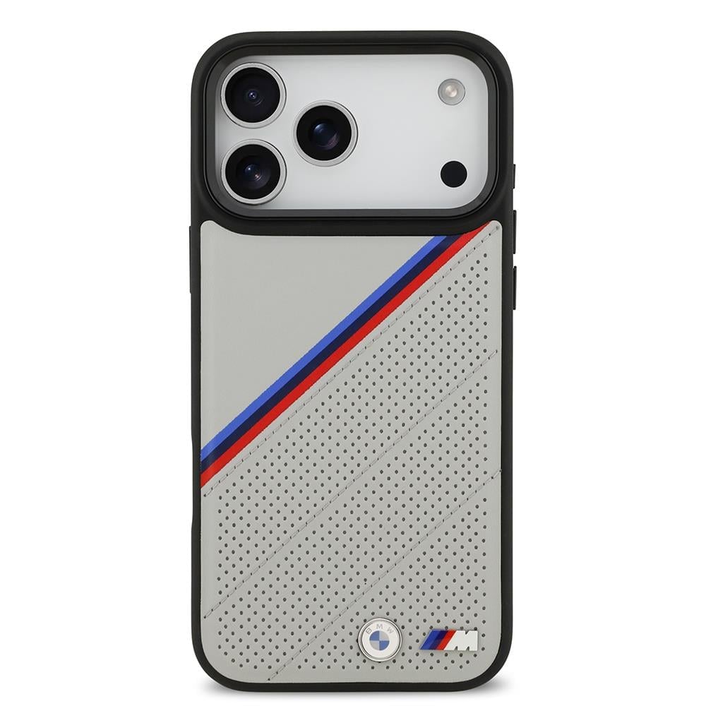 Apple iPhone 17 Pro Max Kılıf BMW Orjinal Lisanslı M-safe Şarj Özellikli M Logolu Üç Şeritli Delikli Deri Kapak