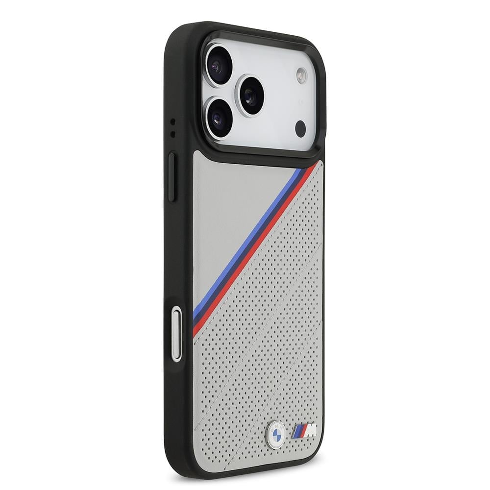 Apple iPhone 17 Pro Max Kılıf BMW Orjinal Lisanslı M-safe Şarj Özellikli M Logolu Üç Şeritli Delikli Deri Kapak