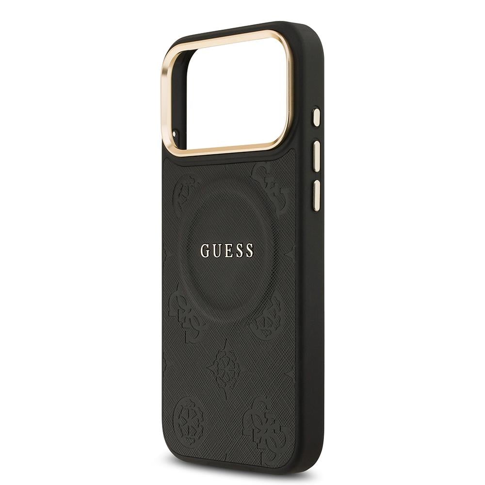 Apple iPhone 17 Pro Max Kılıf Guess Orjinal Lisanslı M-safe Şarj Özellikli Sıcak Baskılı Yazı Logolu PU Deri Peony Kapak
