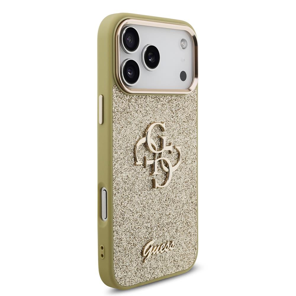 Apple iPhone 17 Pro Max Kılıf Guess Orjinal Lisanslı 4G Büyük Metal Kamera Çerçeveli ve Logolu Glitter Kapak