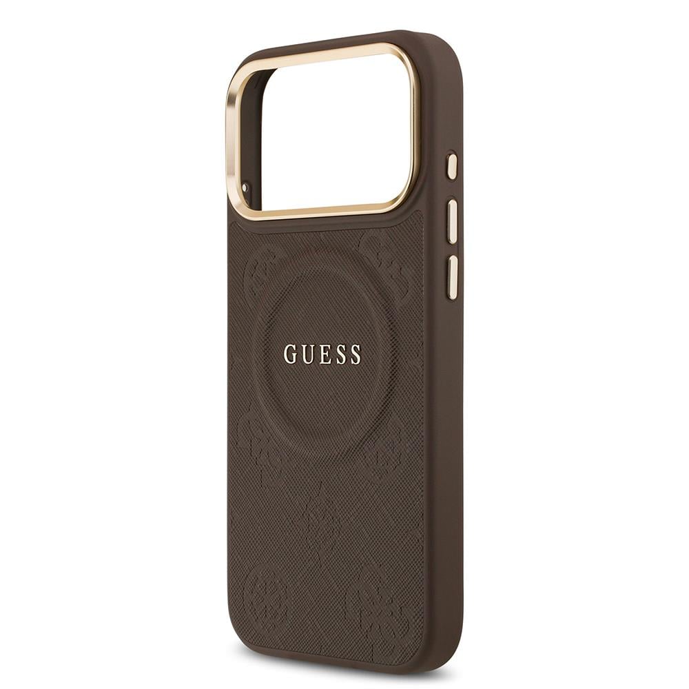 Apple iPhone 17 Pro Max Kılıf Guess Orjinal Lisanslı M-safe Şarj Özellikli Sıcak Baskılı Yazı Logolu PU Deri Peony Kapak