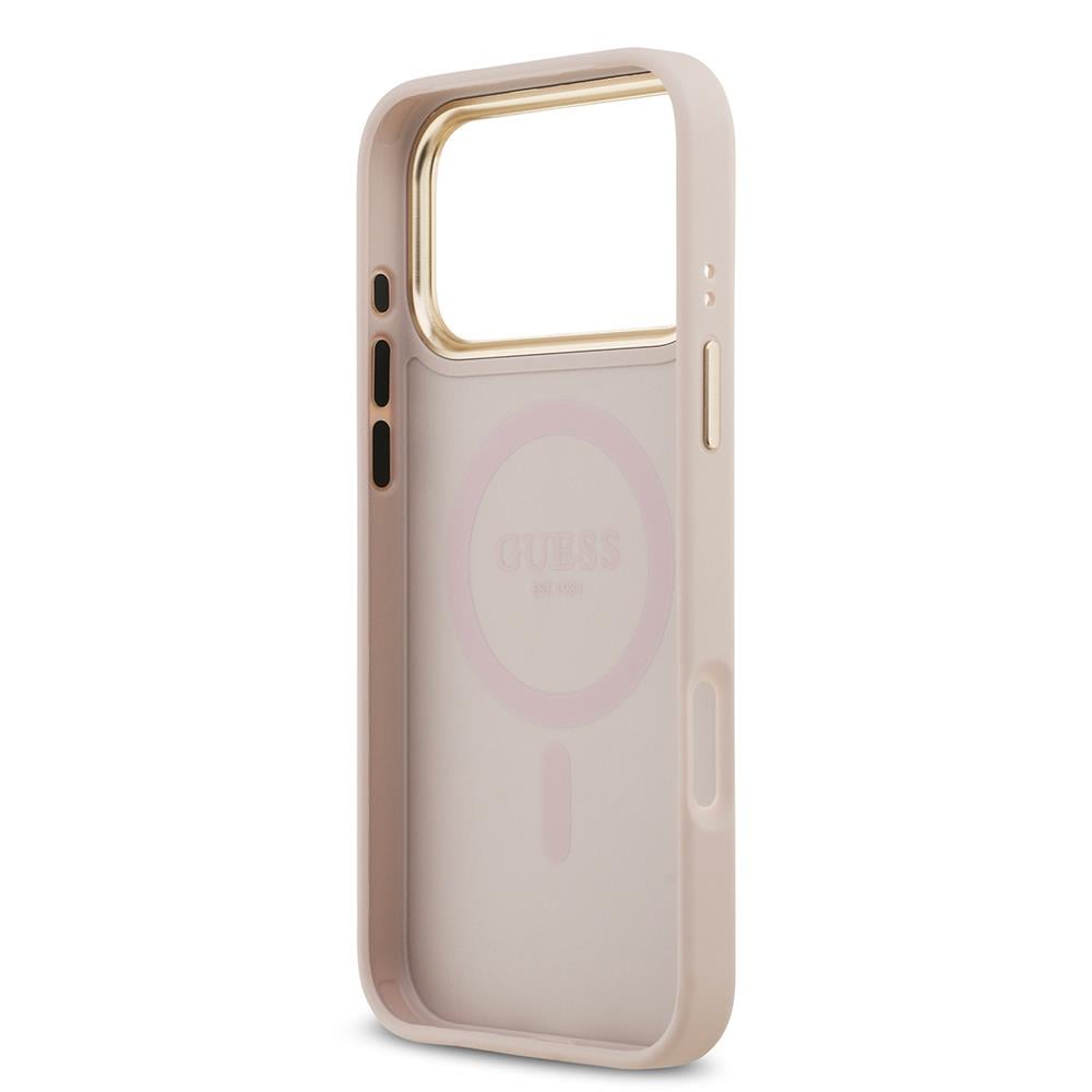 Apple iPhone 17 Pro Max Kılıf Guess Orjinal Lisanslı M-safe Şarj Özellikli Sıcak Baskılı Yazı Logolu PU Deri Peony Kapak