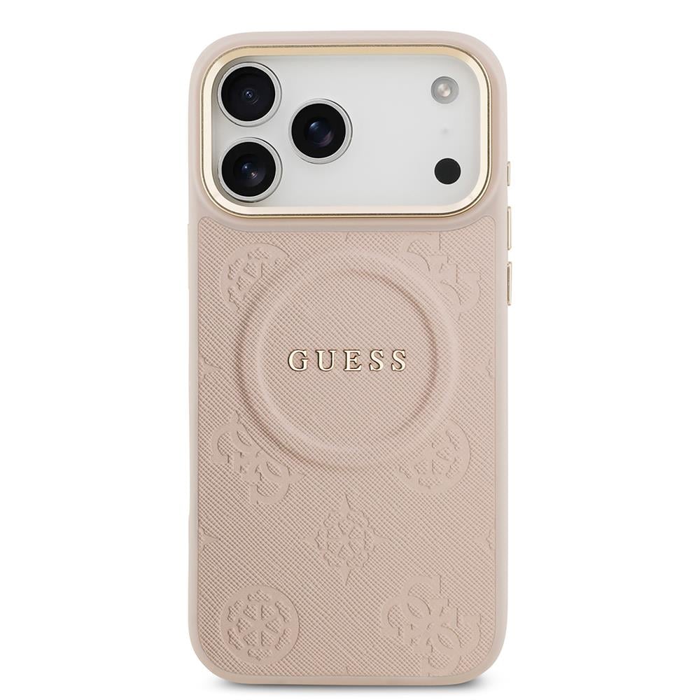 Apple iPhone 17 Pro Max Kılıf Guess Orjinal Lisanslı M-safe Şarj Özellikli Sıcak Baskılı Yazı Logolu PU Deri Peony Kapak