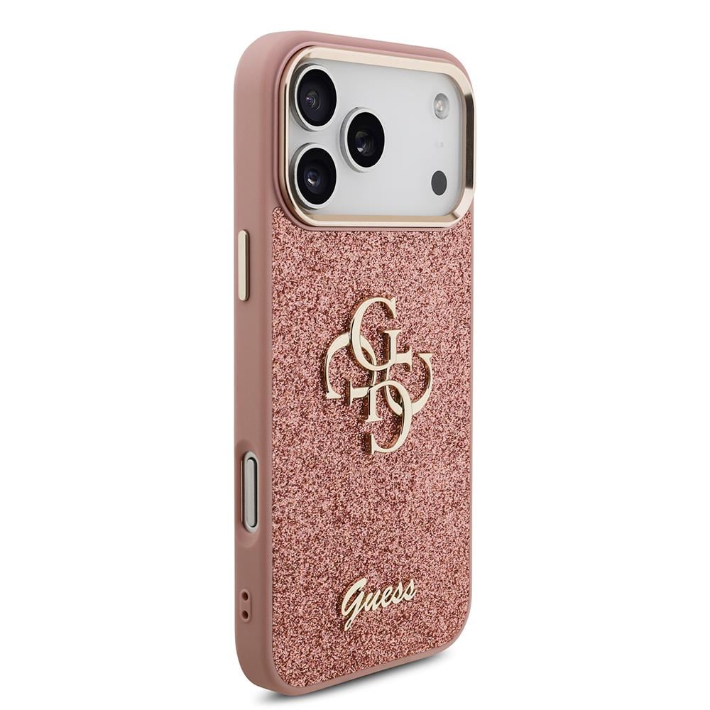 Apple iPhone 17 Pro Max Kılıf Guess Orjinal Lisanslı 4G Büyük Metal Kamera Çerçeveli ve Logolu Glitter Kapak