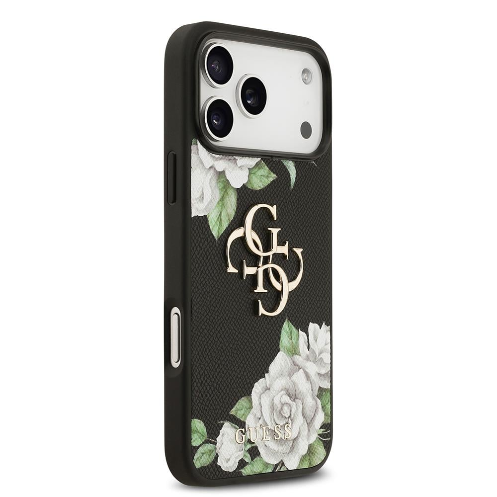 Apple iPhone 17 Pro Max Kılıf Guess Orjinal Lisanslı Gül Baskılı Büyük Metal Logo Dizaynlı Kapak