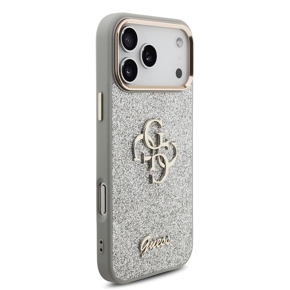 Apple iPhone 17 Pro Max Kılıf Guess Orjinal Lisanslı 4G Büyük Metal Kamera Çerçeveli ve Logolu Glitter Kapak