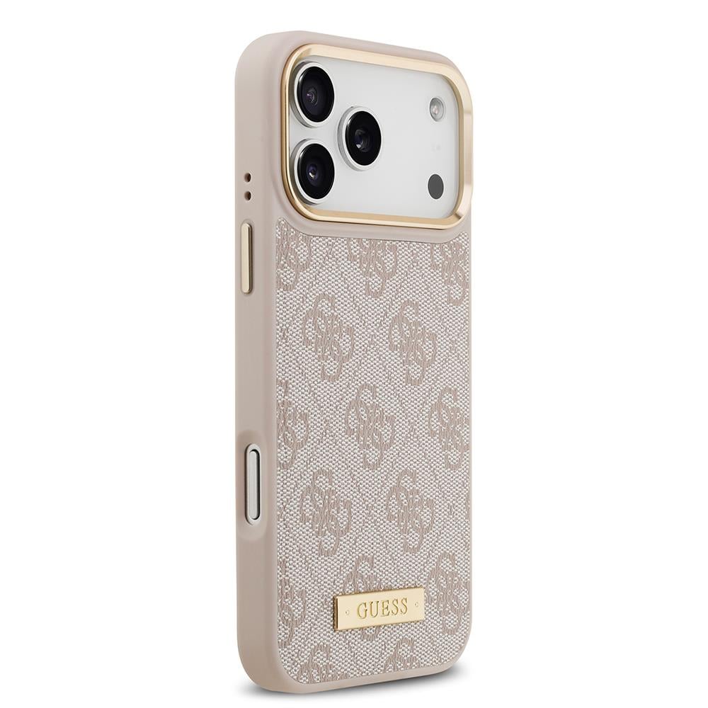 Apple iPhone 17 Pro Max Kılıf Guess Orjinal Lisanslı M-safe Şarj Özellikli 4G Desenli PU Metal Plaka Klasik Logolu Kapak