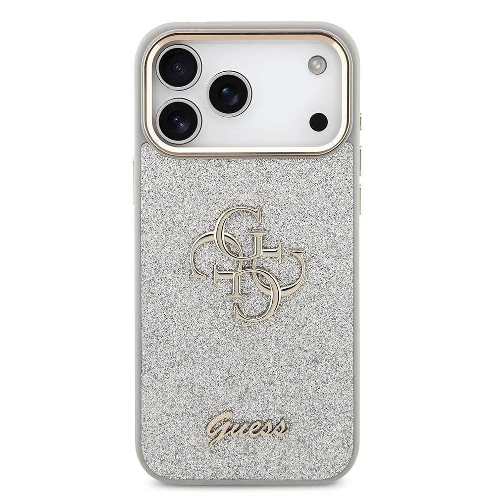 Apple iPhone 17 Pro Max Kılıf Guess Orjinal Lisanslı 4G Büyük Metal Kamera Çerçeveli ve Logolu Glitter Kapak