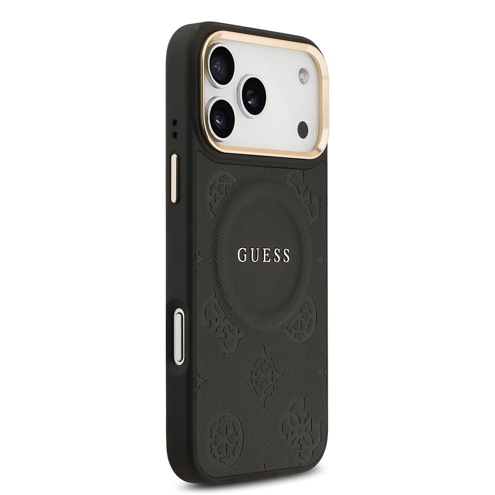 Apple iPhone 17 Pro Max Kılıf Guess Orjinal Lisanslı M-safe Şarj Özellikli Sıcak Baskılı Yazı Logolu PU Deri Peony Kapak