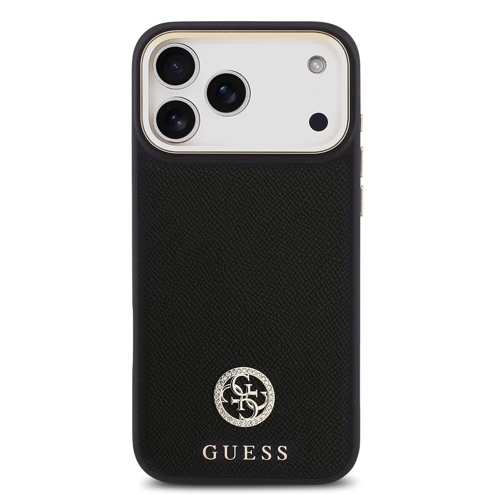 Apple iPhone 17 Pro Max Kılıf Guess Orjinal Lisanslı M-safe Şarj Özellikli Grained Yazı ve Taşlı 4G Logolu Kapak