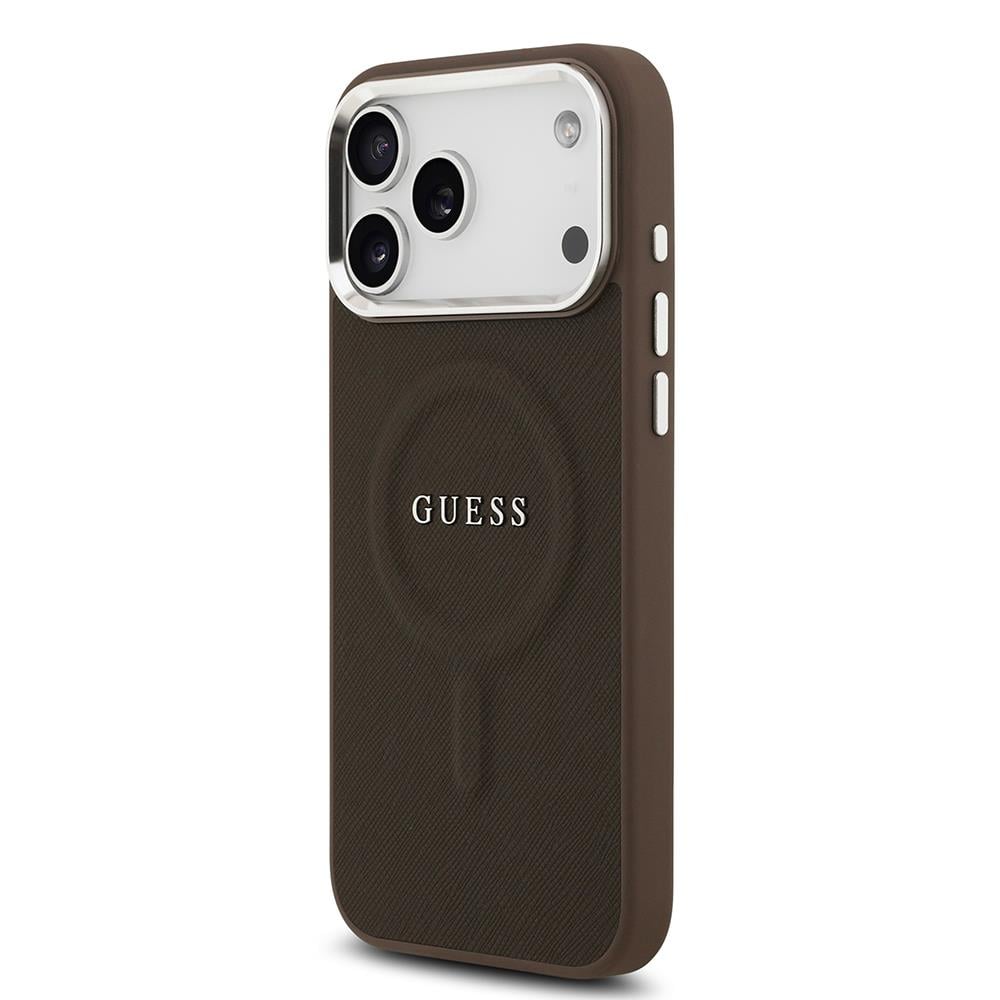 Apple iPhone 17 Pro Max Kılıf Guess Orjinal Lisanslı M-safe Şarj Özellikli Klasik Yazı Logolu PU Deri Kapak