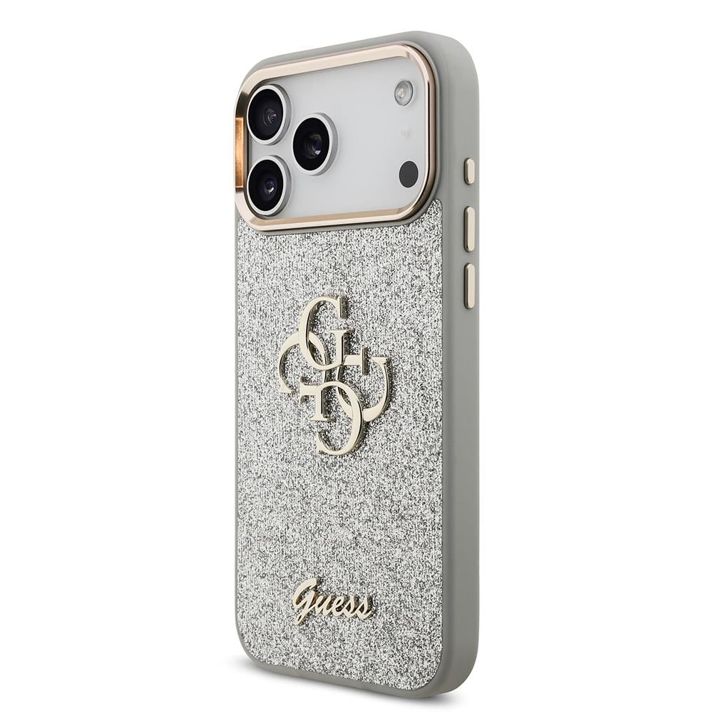 Apple iPhone 17 Pro Max Kılıf Guess Orjinal Lisanslı 4G Büyük Metal Kamera Çerçeveli ve Logolu Glitter Kapak