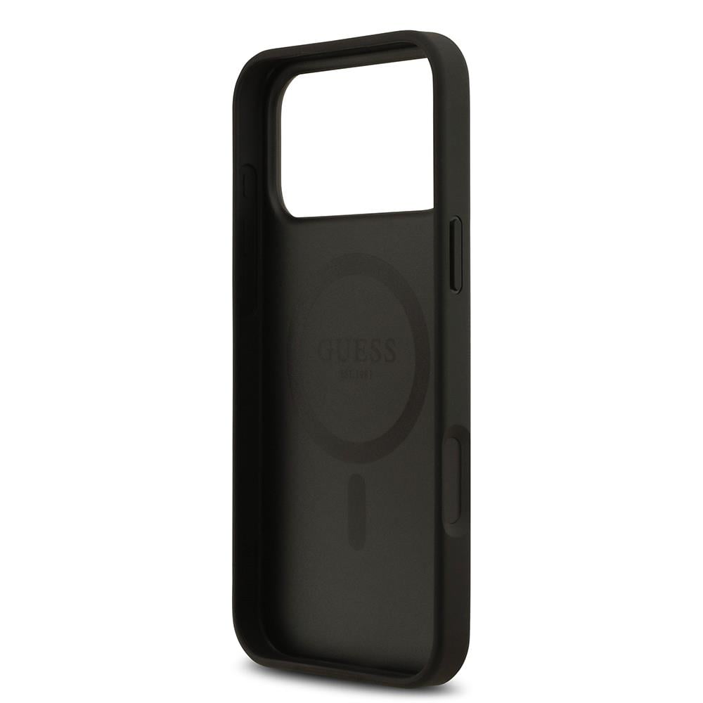 Apple iPhone 17 Pro Max Kılıf Guess Orjinal Lisanslı M-safe Şarj Özellikli Taneli Çiçek Tasarımlı Metal Yazı Logolu Kapak