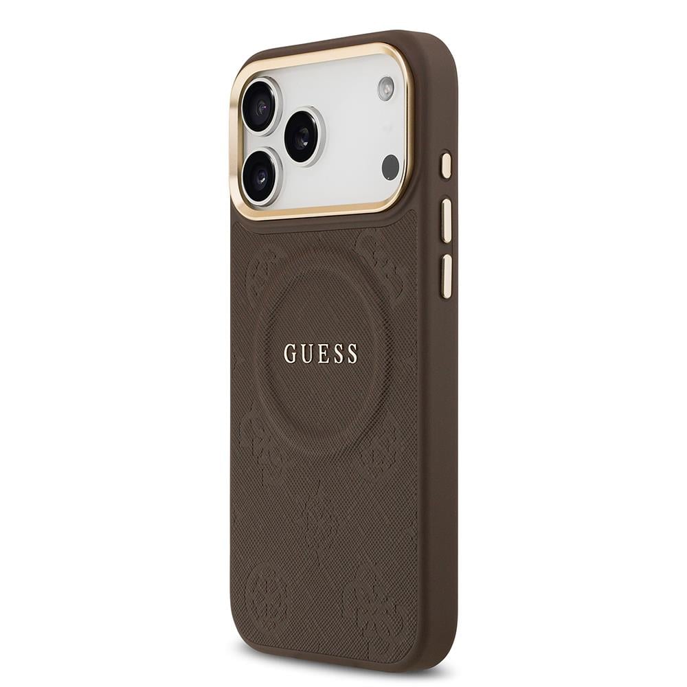 Apple iPhone 17 Pro Max Kılıf Guess Orjinal Lisanslı M-safe Şarj Özellikli Sıcak Baskılı Yazı Logolu PU Deri Peony Kapak