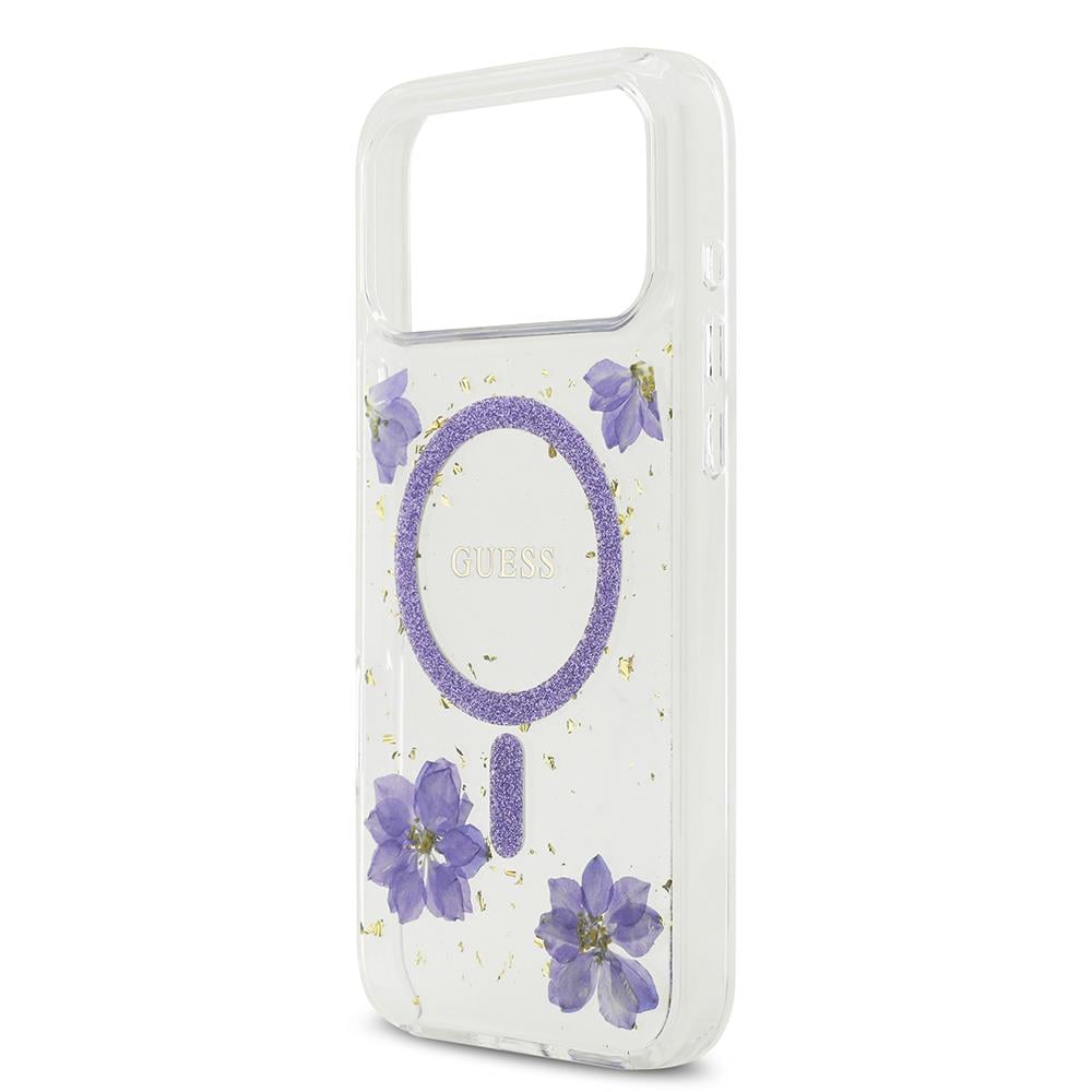 Apple iPhone 17 Pro Max Kılıf Guess Orjinal Lisanslı M-safe Şarj Özellikli Transparan Resin Flowers Kapak
