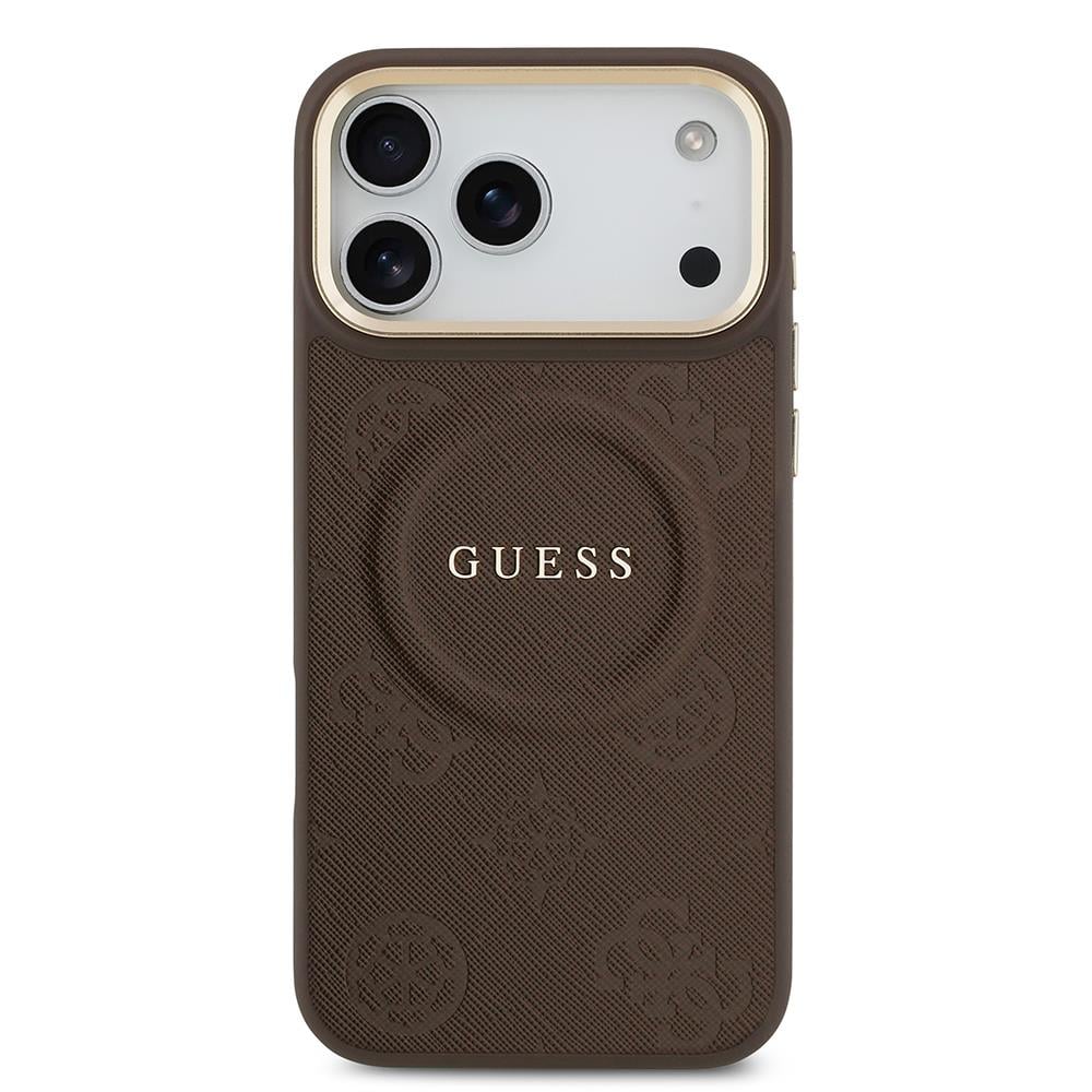 Apple iPhone 17 Pro Max Kılıf Guess Orjinal Lisanslı M-safe Şarj Özellikli Sıcak Baskılı Yazı Logolu PU Deri Peony Kapak