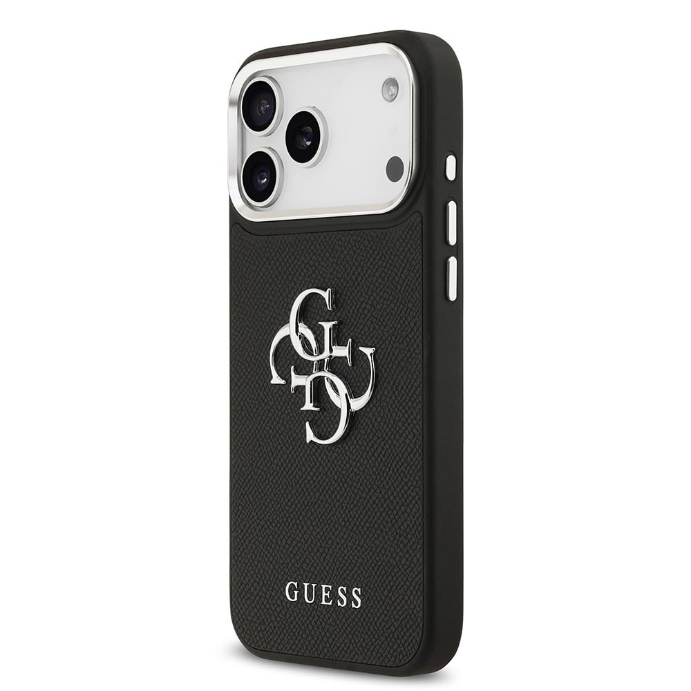 Apple iPhone 17 Pro Max Kılıf Guess Orjinal Lisanslı Metal Kamera Çerçeveli Metal Büyük 4G ve Yazı Logolu PU Deri Kapak