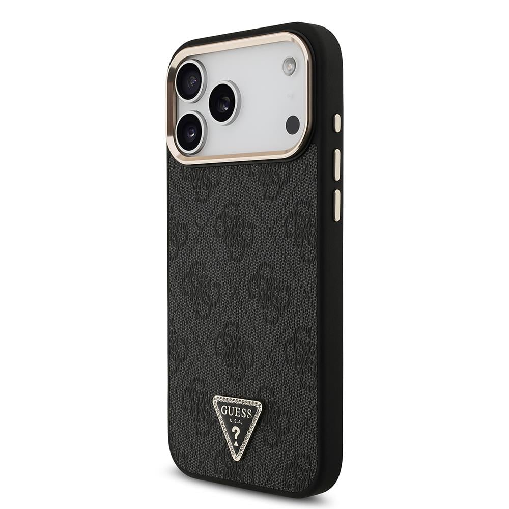 Apple iPhone 17 Pro Max Kılıf Guess Orjinal Lisanslı M-safe Şarj Özellikli Taşlı Üçgen Logo 4G Desenli Kapak