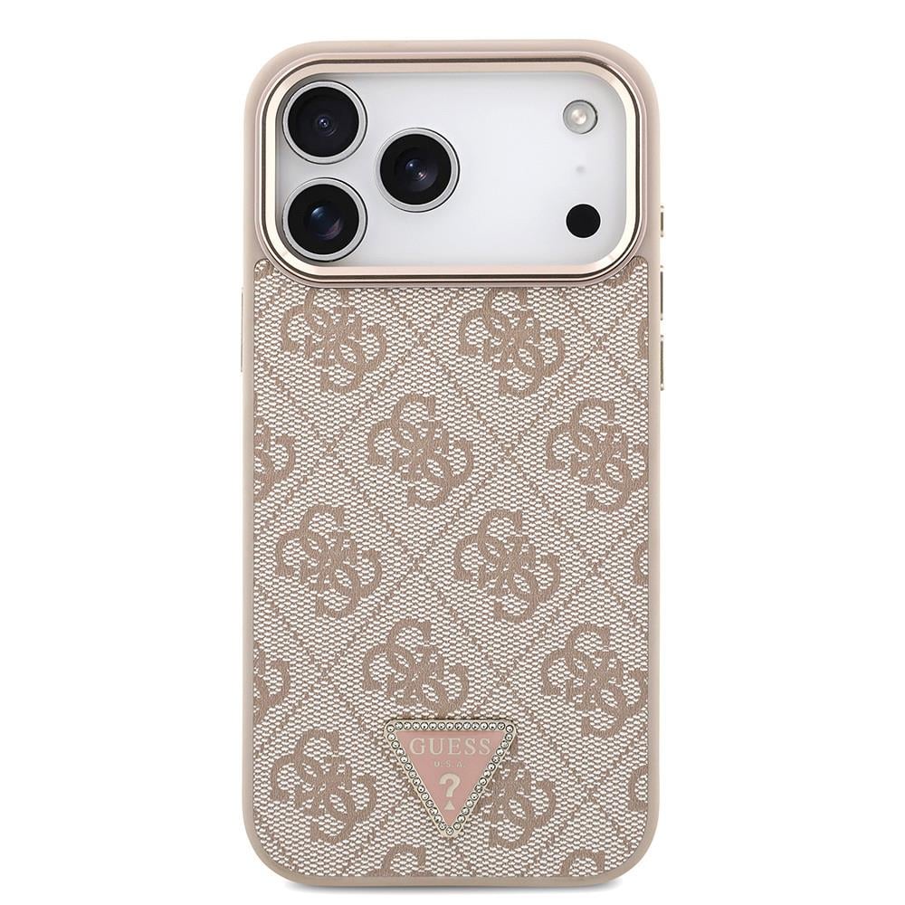 Apple iPhone 17 Pro Max Kılıf Guess Orjinal Lisanslı M-safe Şarj Özellikli Taşlı Üçgen Logo 4G Desenli Kapak