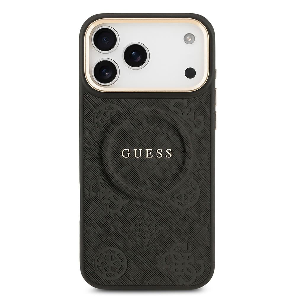 Apple iPhone 17 Pro Max Kılıf Guess Orjinal Lisanslı M-safe Şarj Özellikli Sıcak Baskılı Yazı Logolu PU Deri Peony Kapak
