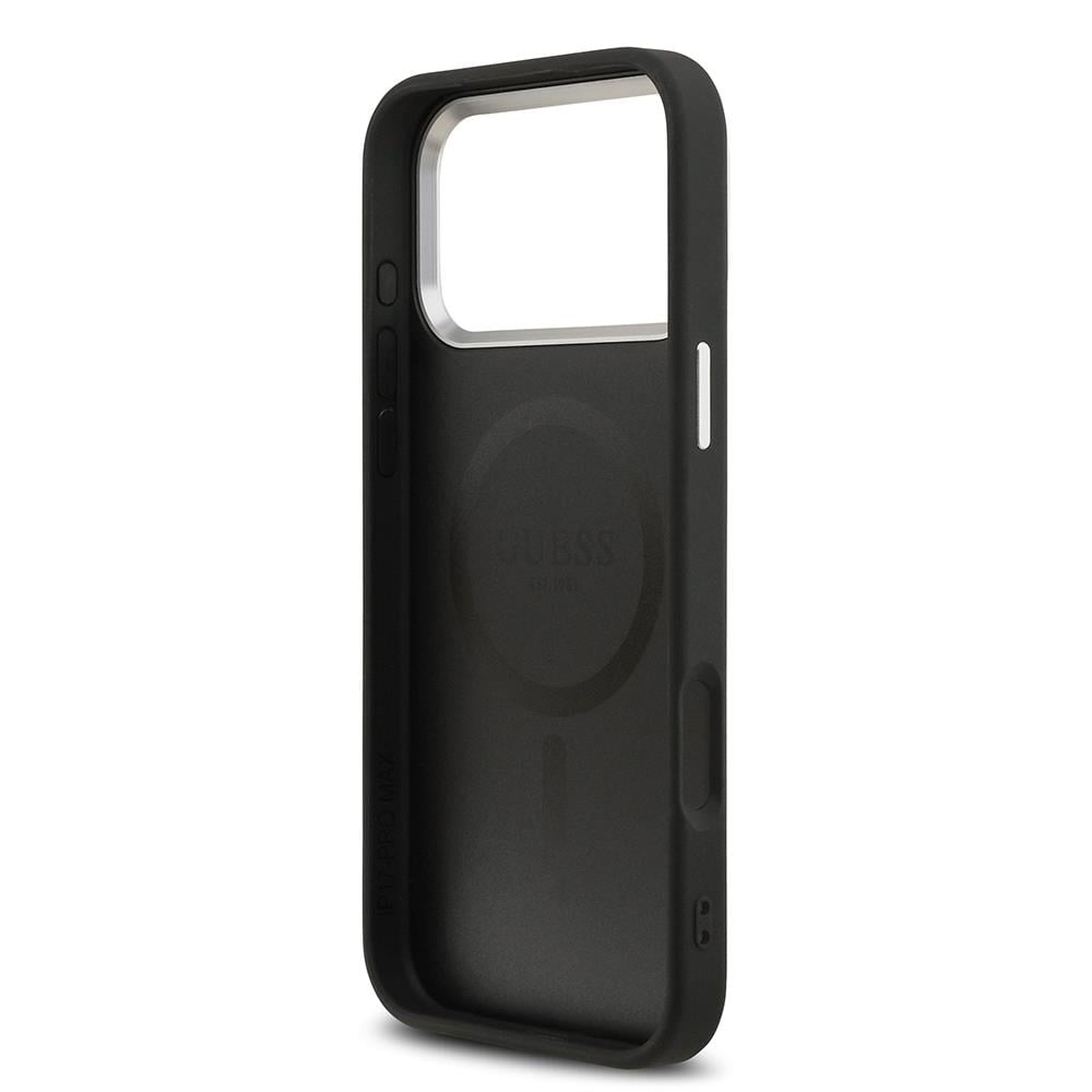 Apple iPhone 17 Pro Max Kılıf Guess Orjinal Lisanslı M-safe Şarj Özellikli PU Deri Metal Kamera Çerçeveli Üçgen Logolu Kapak