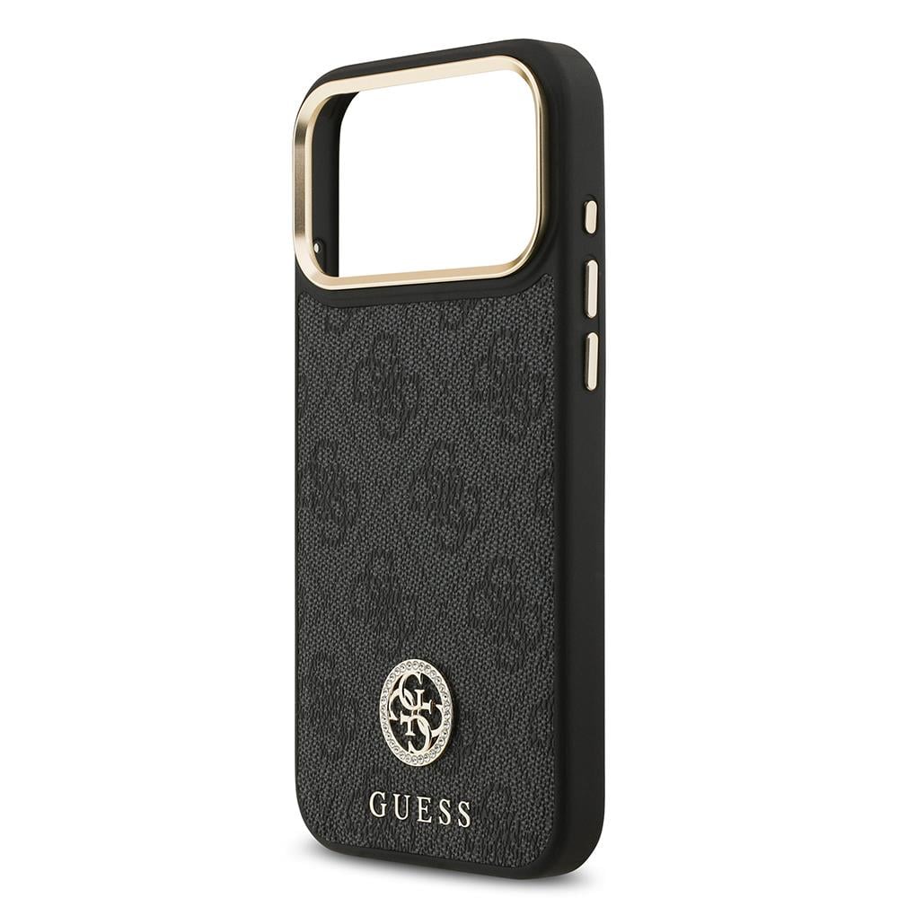Apple iPhone 17 Pro Max Kılıf Guess Orjinal Lisanslı M-safe Şarj Özellikli Gold Metal Kamera Çerçeveli Taşlı 4G Logolu Kapak