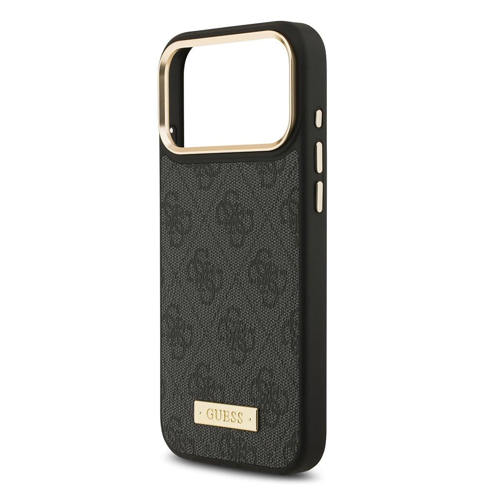 Apple iPhone 17 Pro Max Kılıf Guess Orjinal Lisanslı M-safe Şarj Özellikli 4G Desenli PU Metal Plaka Klasik Logolu Kapak