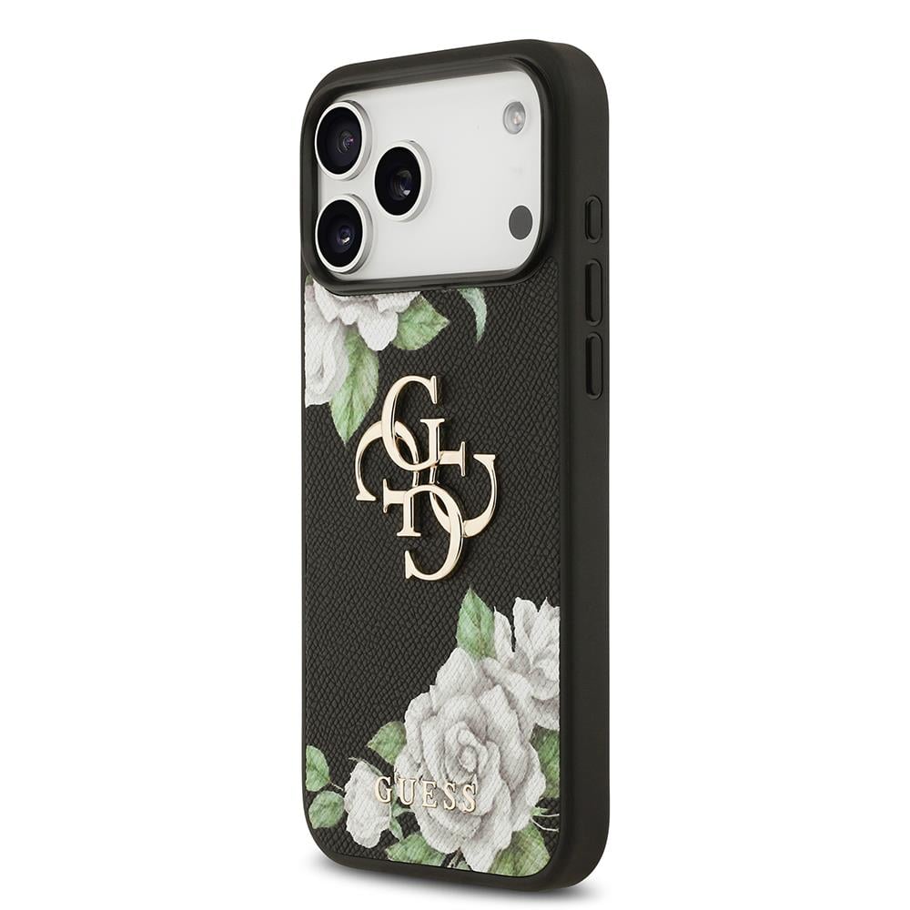 Apple iPhone 17 Pro Max Kılıf Guess Orjinal Lisanslı Gül Baskılı Büyük Metal Logo Dizaynlı Kapak
