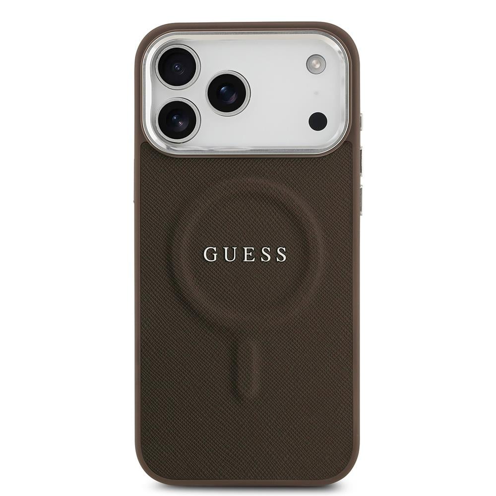 Apple iPhone 17 Pro Max Kılıf Guess Orjinal Lisanslı M-safe Şarj Özellikli Klasik Yazı Logolu PU Deri Kapak