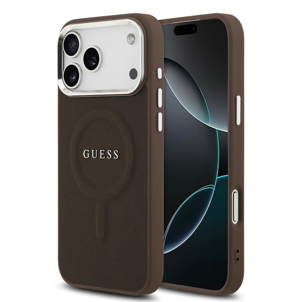 Apple iPhone 17 Pro Max Kılıf Guess Orjinal Lisanslı M-safe Şarj Özellikli Klasik Yazı Logolu PU Deri Kapak