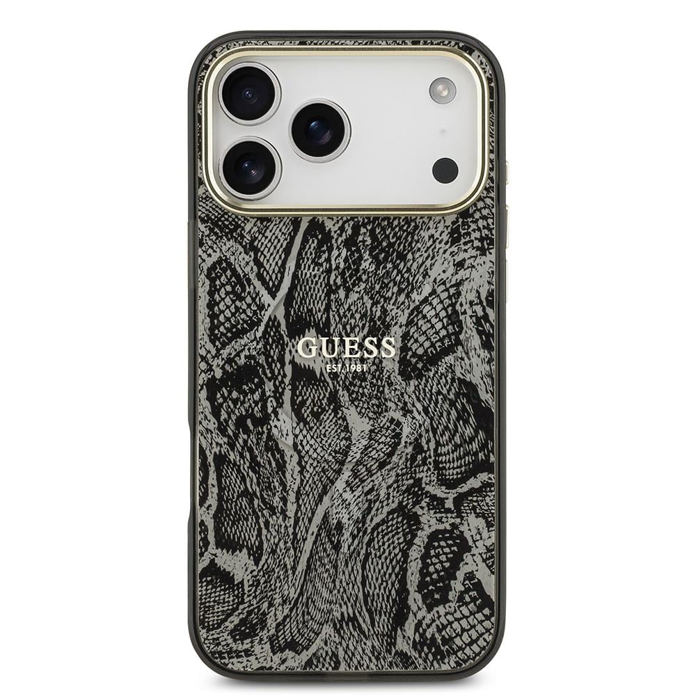 Apple iPhone 17 Pro Max Kılıf Guess Orjinal Lisanslı M-safe Şarj Özellikli Yazı Logolu Python Desenli Kapak
