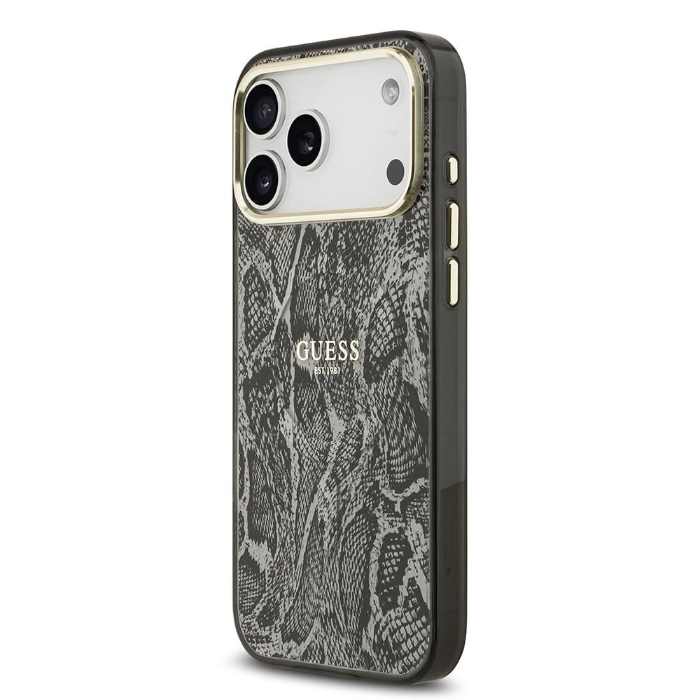 Apple iPhone 17 Pro Max Kılıf Guess Orjinal Lisanslı M-safe Şarj Özellikli Yazı Logolu Python Desenli Kapak