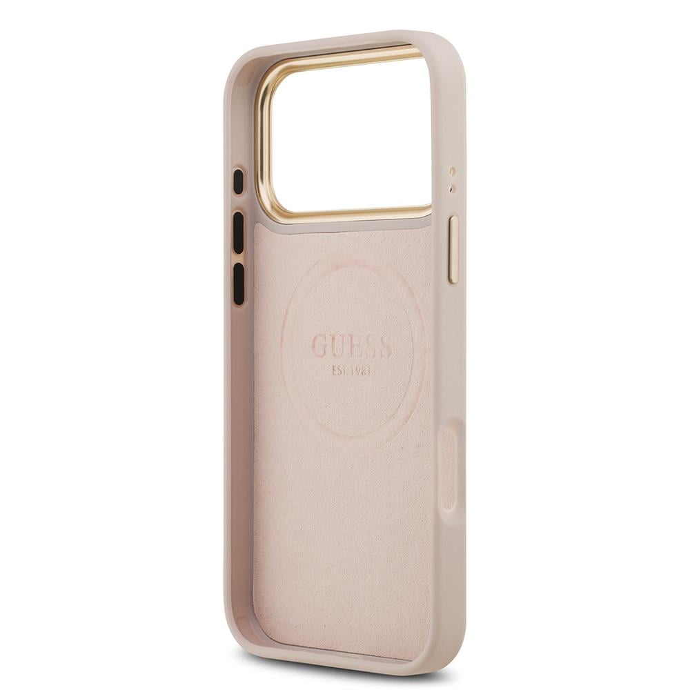 Apple iPhone 17 Pro Max Kılıf Guess Orjinal Lisanslı M-safe Şarj Özellikli 4G Desenli PU Metal Plaka Klasik Logolu Kapak