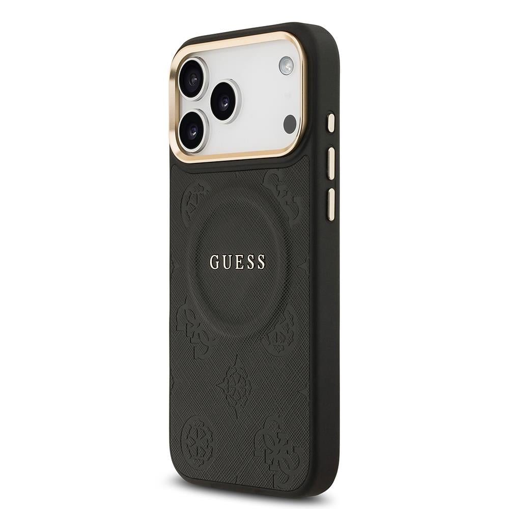 Apple iPhone 17 Pro Max Kılıf Guess Orjinal Lisanslı M-safe Şarj Özellikli Sıcak Baskılı Yazı Logolu PU Deri Peony Kapak