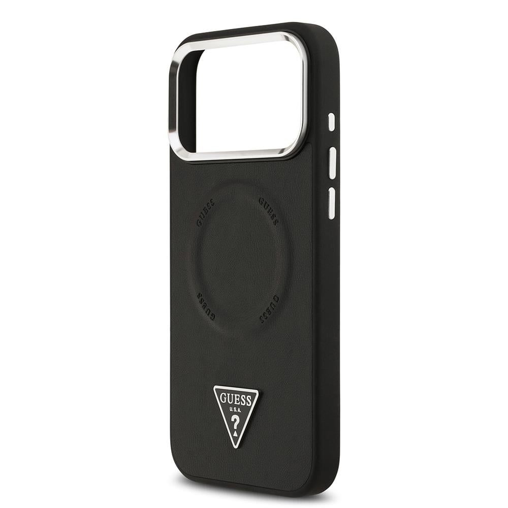 Apple iPhone 17 Pro Max Kılıf Guess Orjinal Lisanslı M-safe Şarj Özellikli PU Deri Metal Kamera Çerçeveli Üçgen Logolu Kapak
