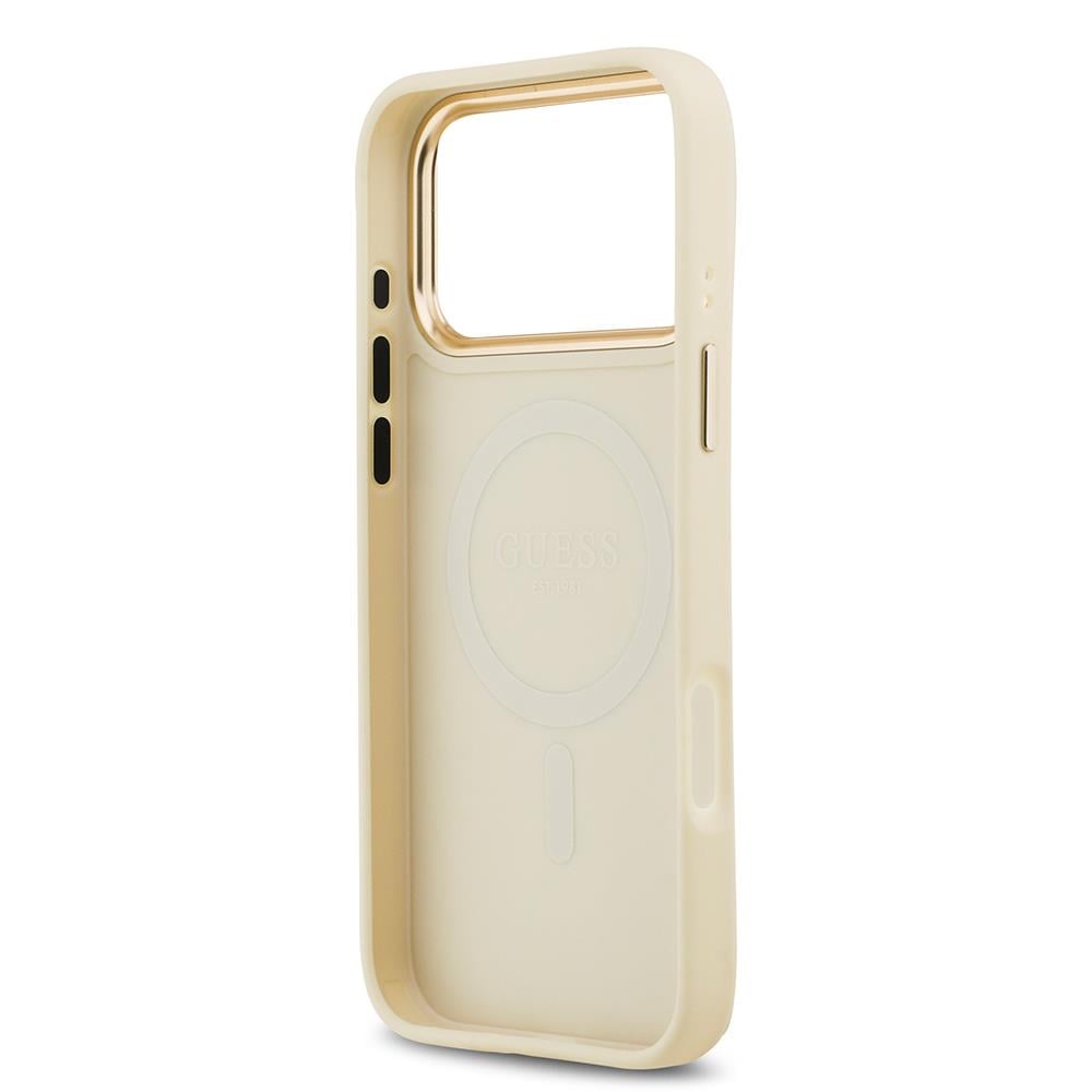 Apple iPhone 17 Pro Max Kılıf Guess Orjinal Lisanslı M-safe Şarj Özellikli Grained Yazı ve Taşlı 4G Logolu Kapak