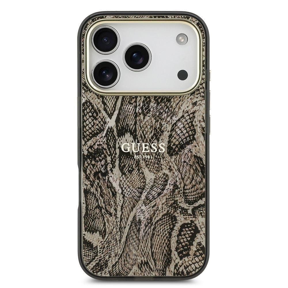 Apple iPhone 17 Pro Max Kılıf Guess Orjinal Lisanslı M-safe Şarj Özellikli Yazı Logolu Python Desenli Kapak