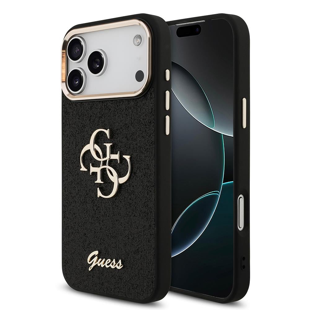 Apple iPhone 17 Pro Max Kılıf Guess Orjinal Lisanslı 4G Büyük Metal Kamera Çerçeveli ve Logolu Glitter Kapak