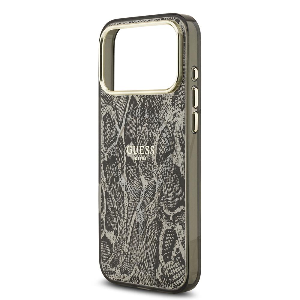 Apple iPhone 17 Pro Max Kılıf Guess Orjinal Lisanslı M-safe Şarj Özellikli Yazı Logolu Python Desenli Kapak