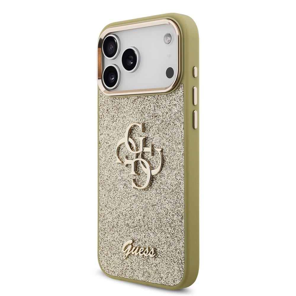 Apple iPhone 17 Pro Max Kılıf Guess Orjinal Lisanslı 4G Büyük Metal Kamera Çerçeveli ve Logolu Glitter Kapak