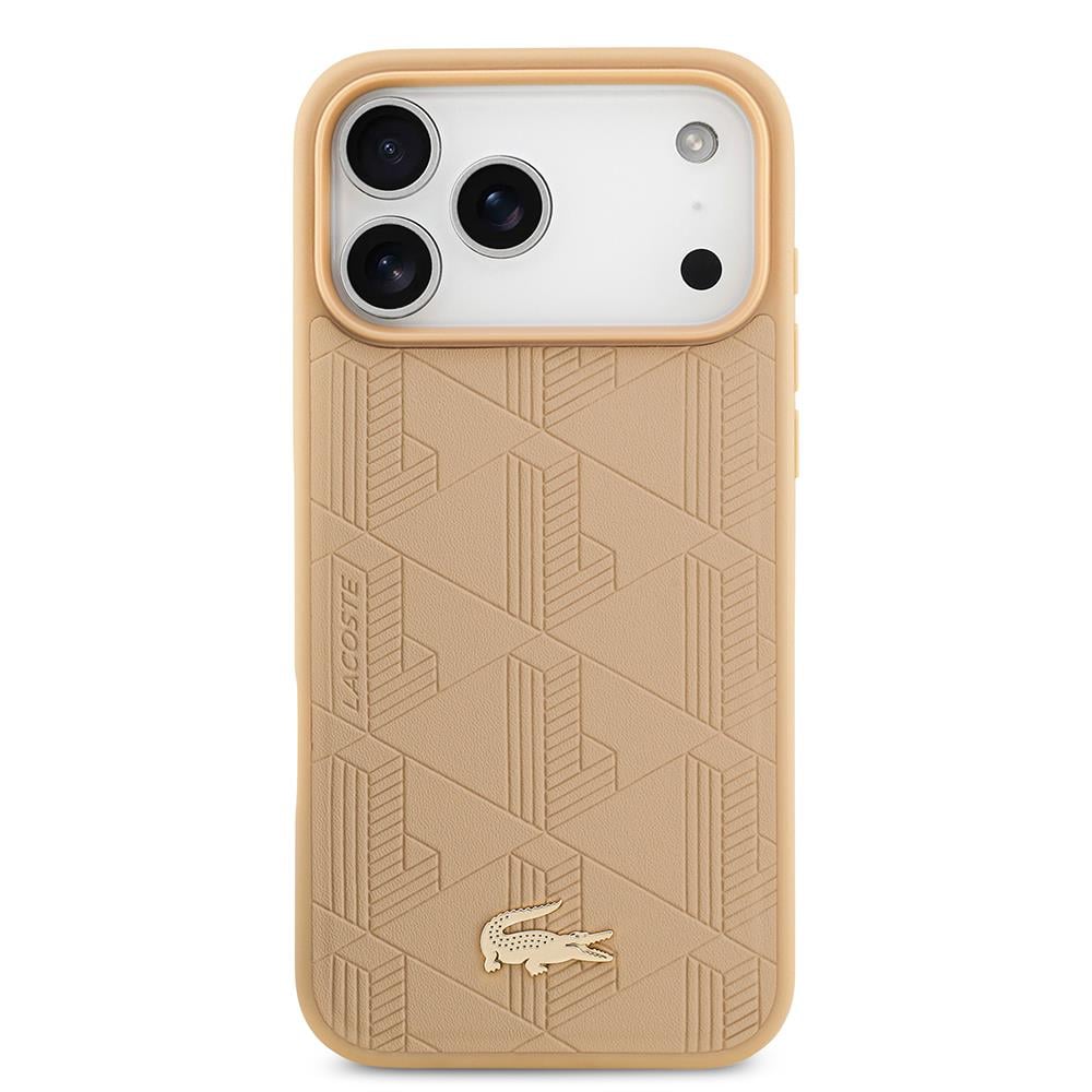 Apple iPhone 17 Pro Max Kılıf Lacoste Orjinal Lisanslı M-safe Şarj Özellikli PU Deri Tasarımlı Karışık Monogram Desenli Kapak