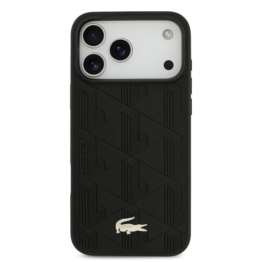 Apple iPhone 17 Pro Max Kılıf Lacoste Orjinal Lisanslı M-safe Şarj Özellikli PU Deri Tasarımlı Karışık Monogram Desenli Kapak