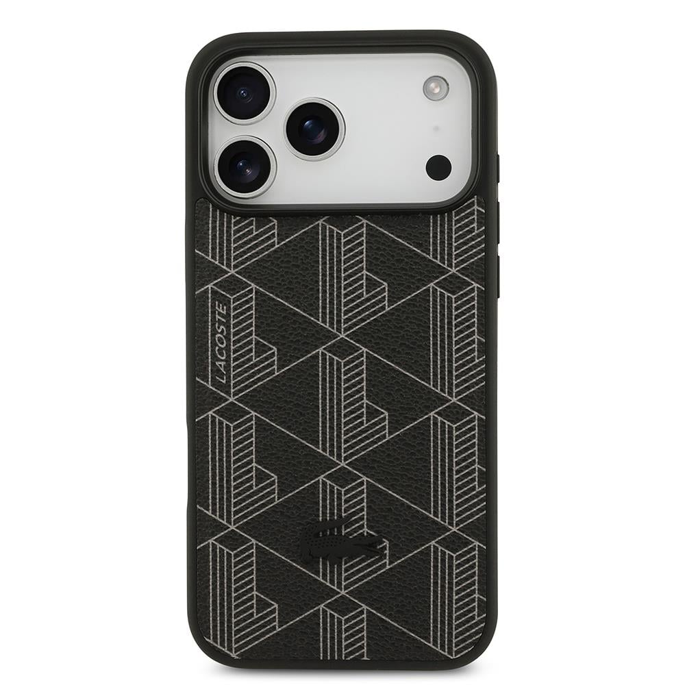 Apple iPhone 17 Pro Max Kılıf Lacoste Orjinal Lisanslı M-safe Şarj Özellikli PU Deri Tasarımlı Kartlıklı Karışık Monogram Desenli Kapak